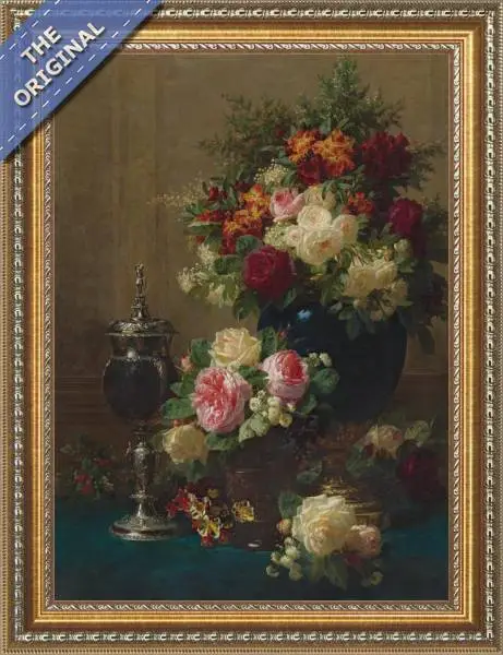 Finished reproduction of Still Life Of Flowers With A Coconut Chalice On A Table