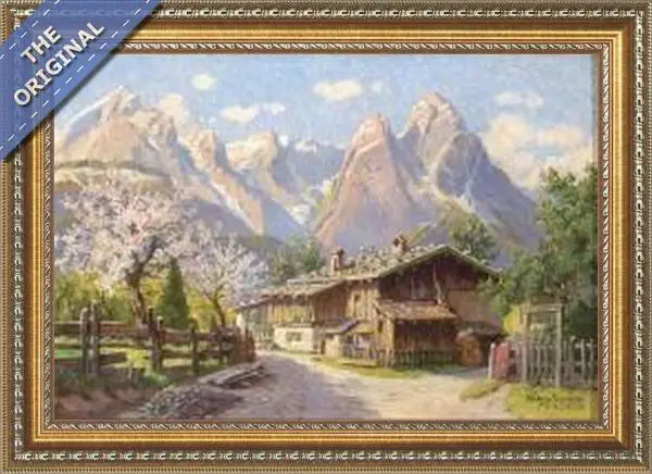Finished reproduction of Garmisch-partenkirchen - Blick Vom Fruhlingshaften Wilhelm-von-miller-weg Zum Wettersteingebirge