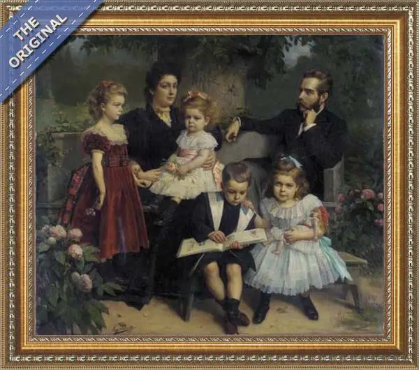 Finished reproduction of A Group Portrait Of A Family In A Garden