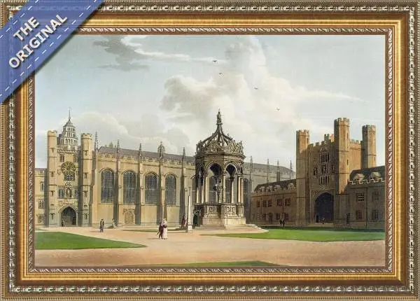 Finished reproduction of The Court of Trinity College, Cambridge, from The History of Cambridge, engraved by J. Bluck (fl.1791-1831), pub. by R. Ackermann, 1815