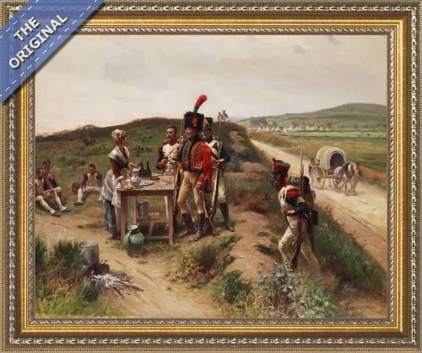 Finished reproduction of Soldaten Bei Einer Jungen Markthandlerin Auf Der Rast