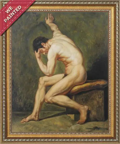 Detail of the reproduction of A seated male nude in contrapposto