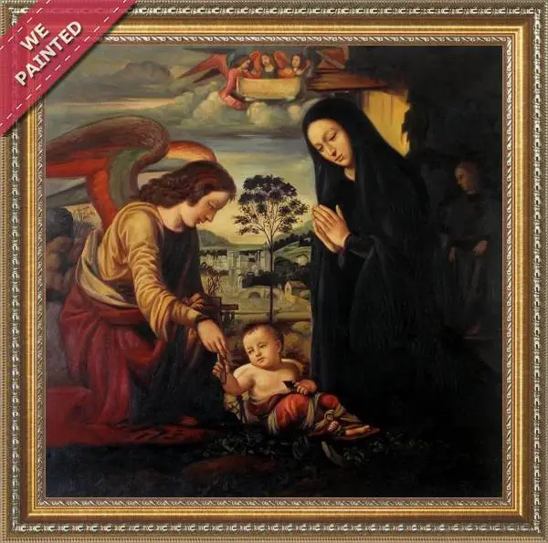 Detail of the reproduction of Adoration of the Child with Angel 1497