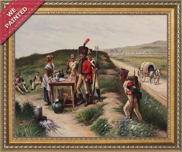 Detail of the reproduction of Soldaten Bei Einer Jungen Markthandlerin Auf Der Rast