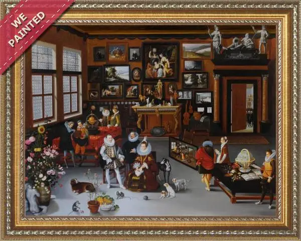 Detail of the reproduction of Archduke Albert 1559 c 1621 and Archduchess Isabella 1566-1633 Visiting a Collectors Cabinet