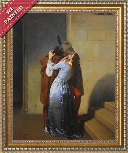 Detail of the reproduction of The Kiss 1859